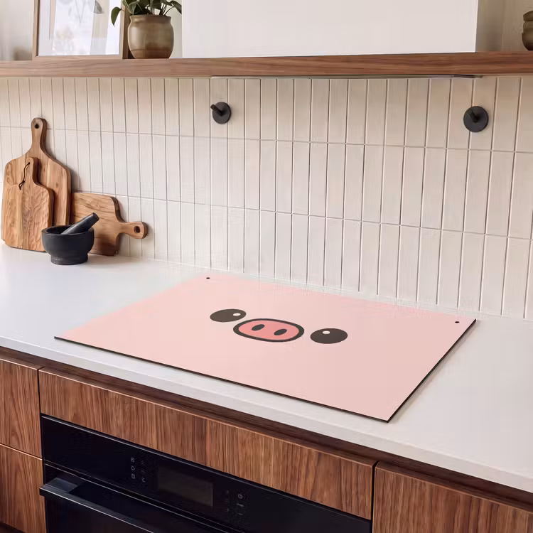 2-in-1 Herdabdeckplatte & Spritzschutz - Schwein - Rosa - Minimalistisch - Varken - Roze - Minimalistisch Inductie beschemer met haakjes klein