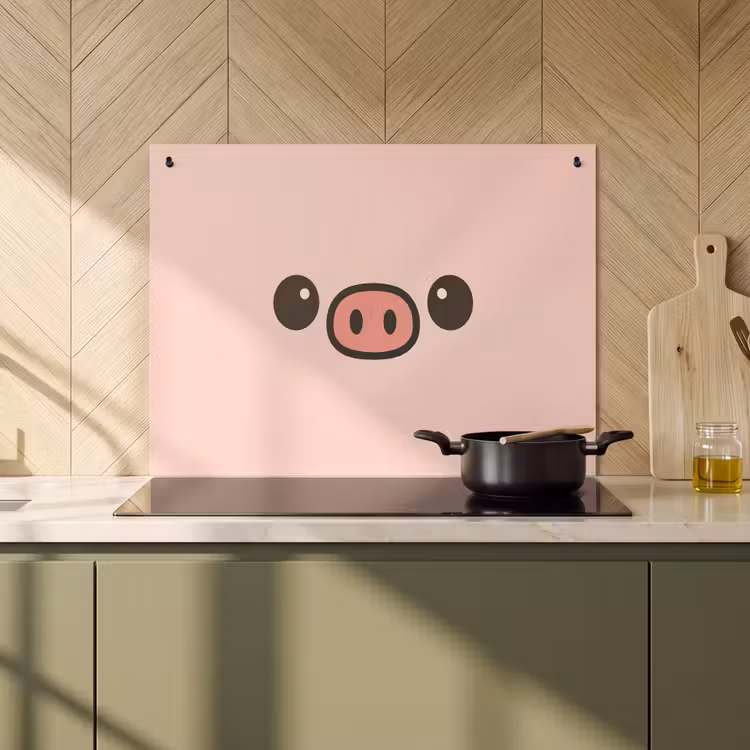 2-in-1 Herdabdeckplatte & Spritzschutz - Schwein - Rosa - Minimalistisch - Varken - Roze - Minimalistisch Inductie beschemer met haakjes klein