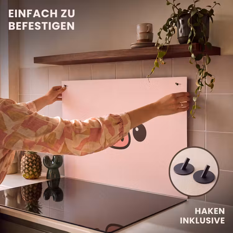 2-in-1 Herdabdeckplatte & Spritzschutz - Schwein - Rosa - Minimalistisch - Varken - Roze - Minimalistisch Inductie beschemer met haakjes klein
