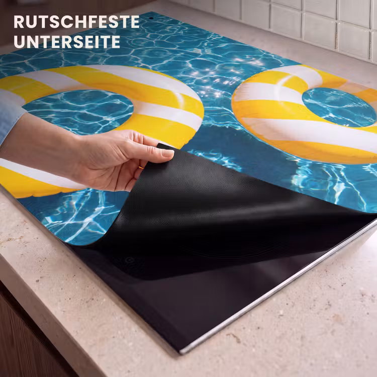 Zwembad - Zwembanden - Zomer - Geel - Blauw Inductie beschemer met haakjes klein -ky-onderkant-de