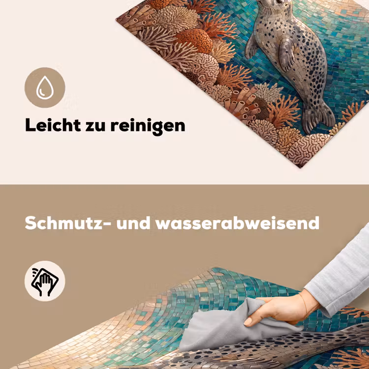 Zeehond - Mozaïek - Onderwater - Dieren - Blauw Inductie beschemer met haakjes klein -ky-schoon-de