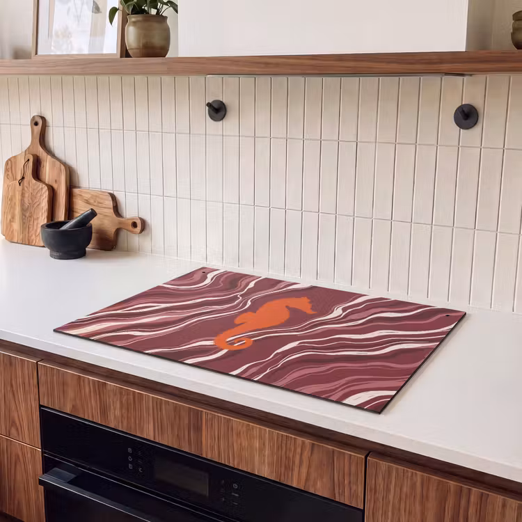 Zeepaardje - Golven - Zeeleven - Abstract - Oranje Inductie beschemer met haakjes klein -sfeer1