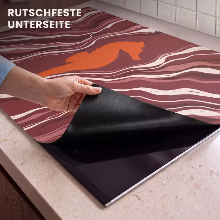 Zeepaardje - Golven - Zeeleven - Abstract - Oranje Inductie beschemer met haakjes klein -ky-onderkant-de