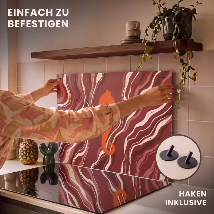 Zeepaardje - Golven - Zeeleven - Abstract - Oranje Inductie beschemer met haakjes klein -ky-ophangen-de
