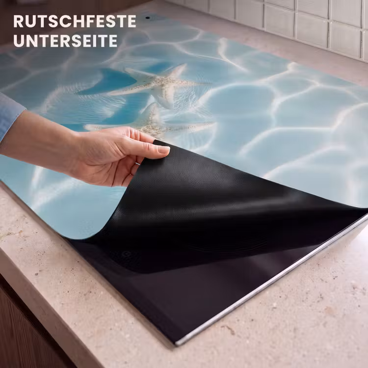 2-in-1 Herdabdeckplatte & Spritzschutz - Seesterne - Gewelltes Wasser - Beruhigend - Zeesterren - Golvend water - Rustgevend Inductie beschemer met haakjes klein