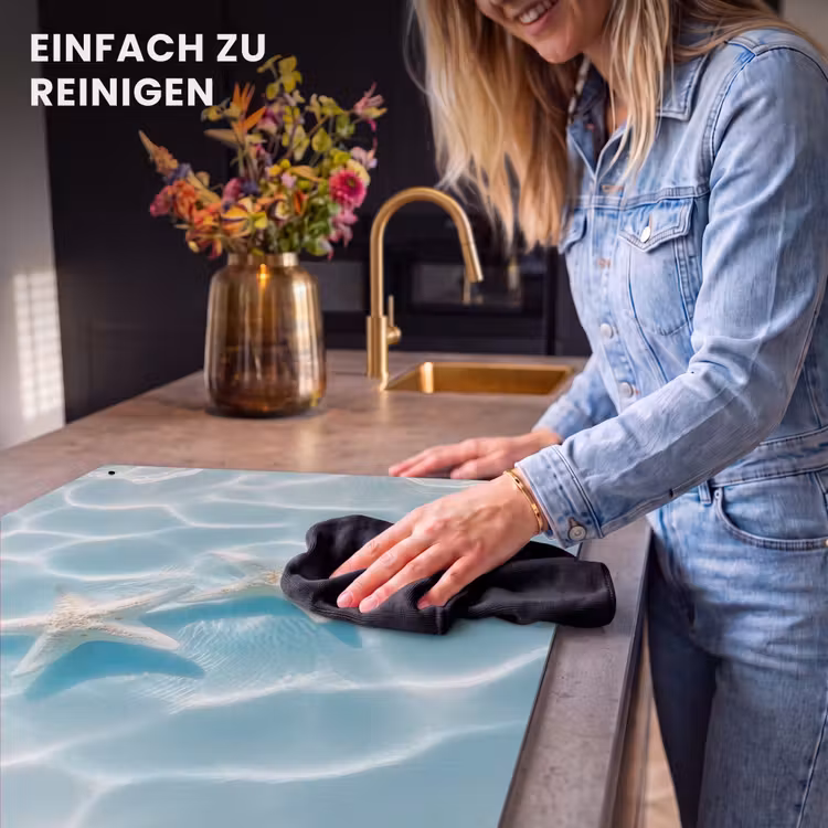 2-in-1 Herdabdeckplatte & Spritzschutz - Seesterne - Gewelltes Wasser - Beruhigend - Zeesterren - Golvend water - Rustgevend Inductie beschemer met haakjes klein