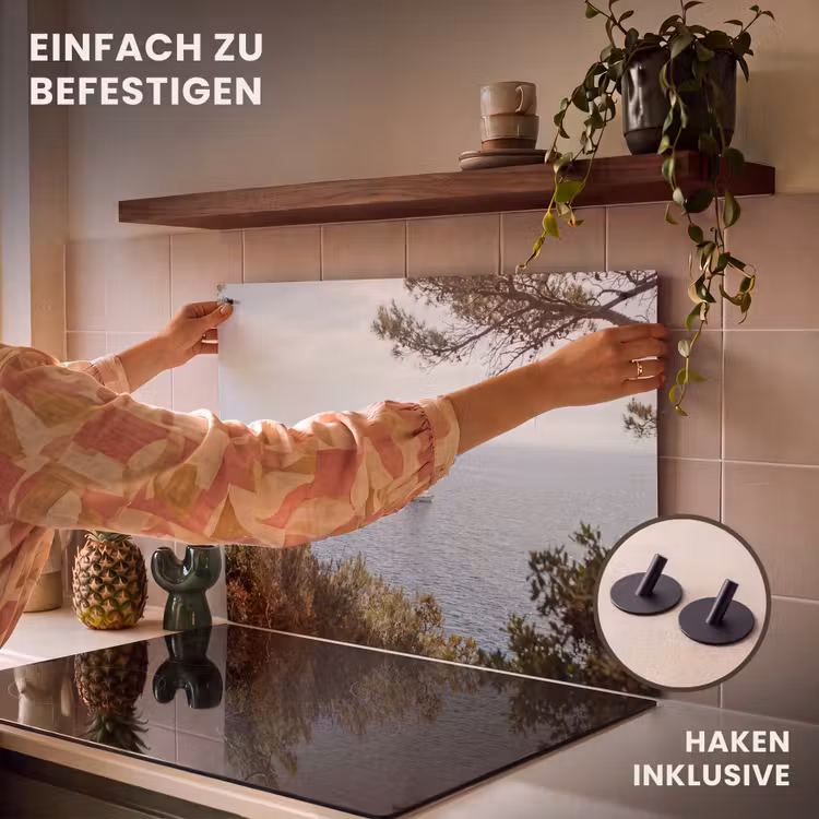 2-in-1 Herdabdeckplatte & Spritzschutz - Segelboot – Bäume – Wasser - Zeilboot - bomen - water Inductie beschemer met haakjes klein