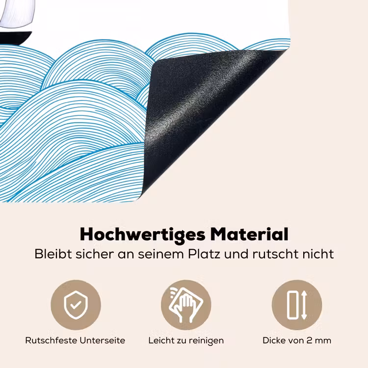 Zeilboot - Golven - Zee - Illustratie - Blauw Inductie beschemer met haakjes klein -ky-onderkant-de