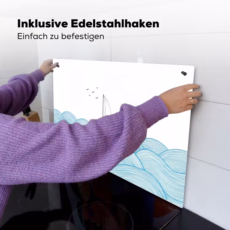 Zeilboot - Golven - Zee - Illustratie - Blauw Inductie beschemer met haakjes klein -ky-ophangen-de