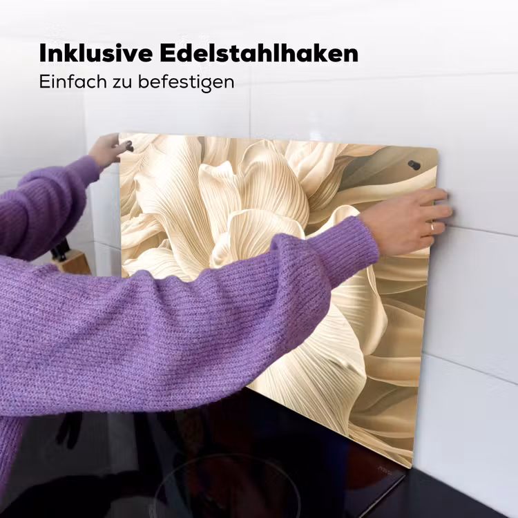 2-in-1 Herdabdeckplatte & Spritzschutz - Seidenblatt-Wellen - Zijden Bladgolven Inductie beschemer met haakjes klein