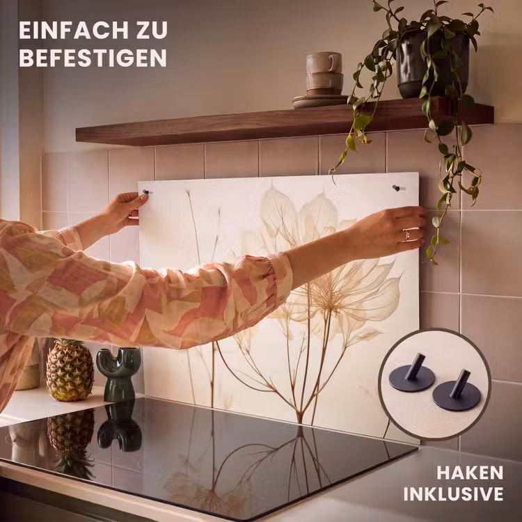 2-in-1 Herdabdeckplatte & Spritzschutz - Seidenkonturen bei Sonnenaufgang - Zijden Contouren bij Zonsopgang Inductie beschemer met haakjes klein