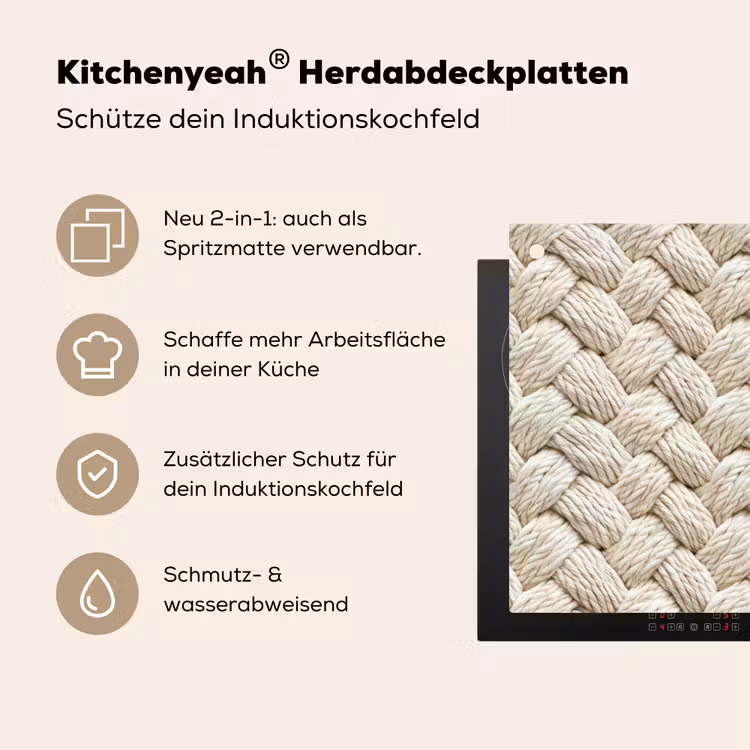 Touw - Gebreid - Beige Inductie beschemer met haakjes klein 777 -ky-usp-de