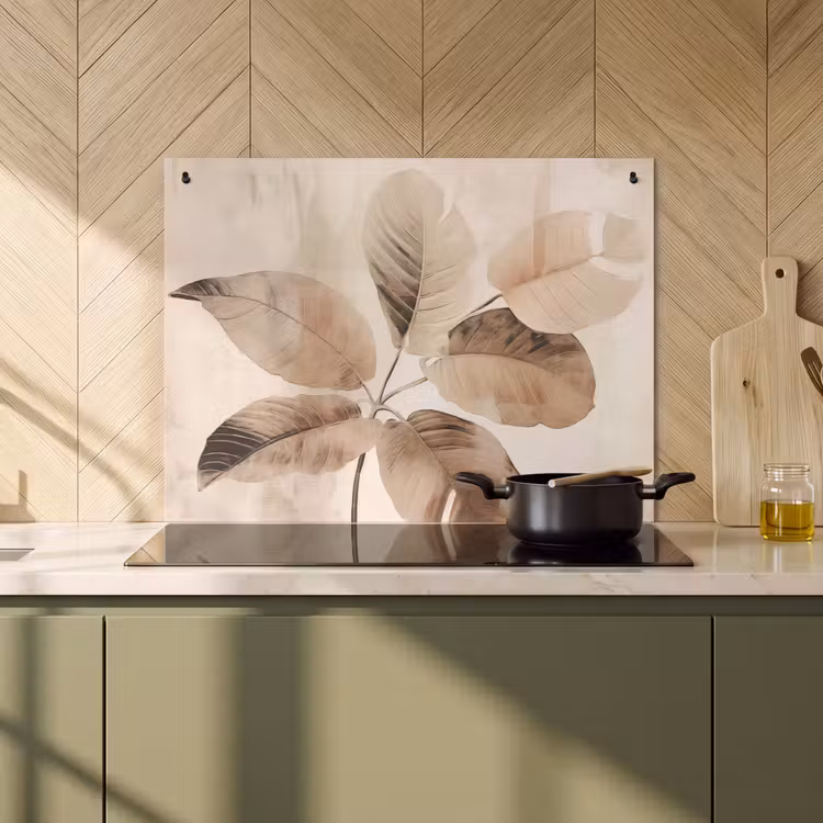 2-in-1 Herdabdeckplatte & Spritzschutz - Sepia-Blatt-Stillleben - Sepia Bladstilleven Inductie beschemer met haakjes klein