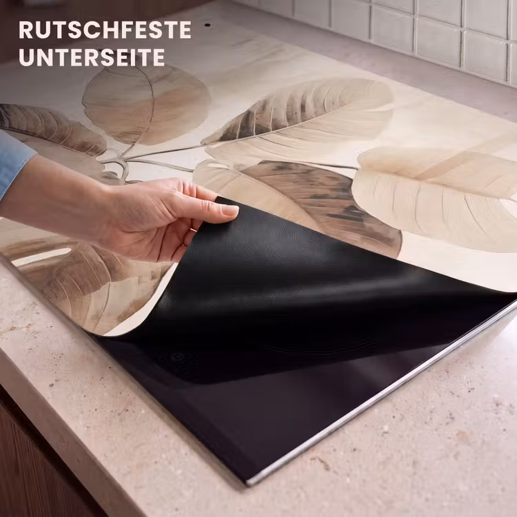 2-in-1 Herdabdeckplatte & Spritzschutz - Sepia-Blatt-Stillleben - Sepia Bladstilleven Inductie beschemer met haakjes klein