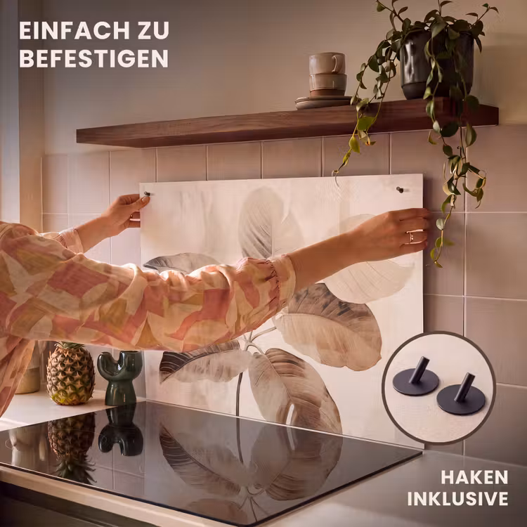 2-in-1 Herdabdeckplatte & Spritzschutz - Sepia-Blatt-Stillleben - Sepia Bladstilleven Inductie beschemer met haakjes klein