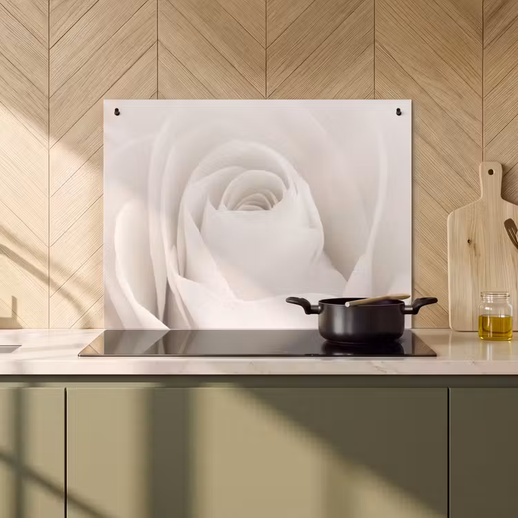 2-in-1 Herdabdeckplatte & Spritzschutz - Sepia-Rose Spirale - Sepia Rozenspiraal Inductie beschemer met haakjes klein