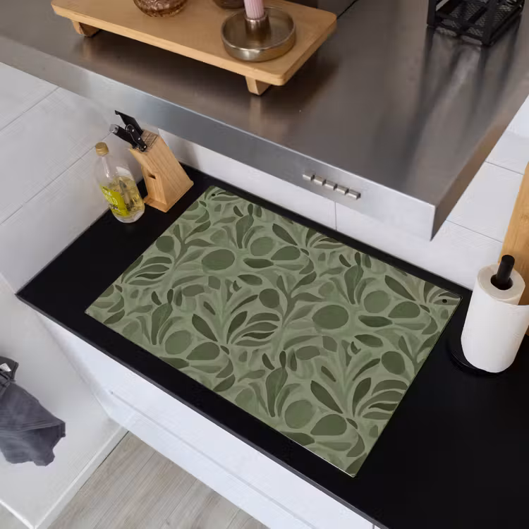2-in-1 Herdabdeckplatte & Spritzschutz - Serene - Blätter - Grün - Sereen - Bladeren - Groen Inductie beschemer met haakjes klein 777