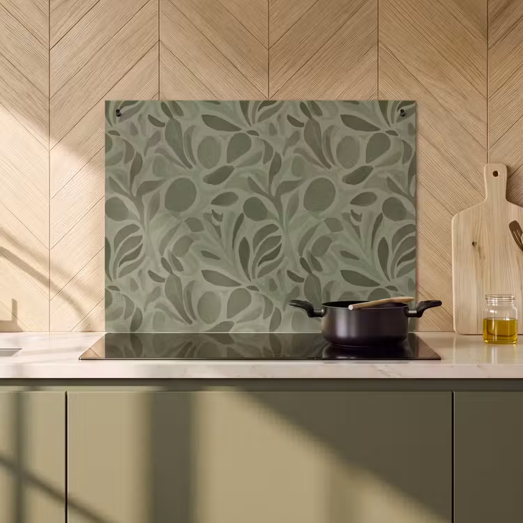 2-in-1 Herdabdeckplatte & Spritzschutz - Serene - Blätter - Grün - Sereen - Bladeren - Groen Inductie beschemer met haakjes klein 777