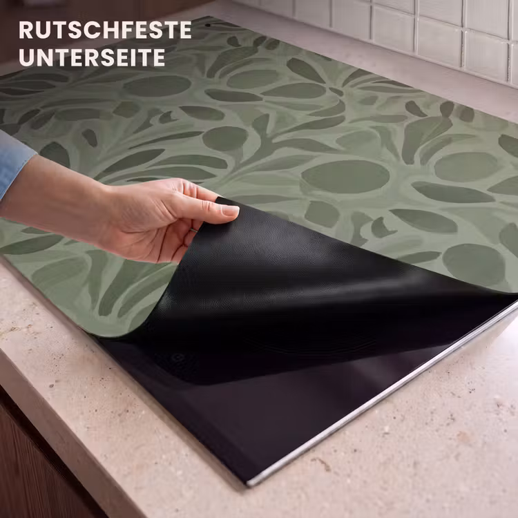 2-in-1 Herdabdeckplatte & Spritzschutz - Serene - Blätter - Grün - Sereen - Bladeren - Groen Inductie beschemer met haakjes klein 777
