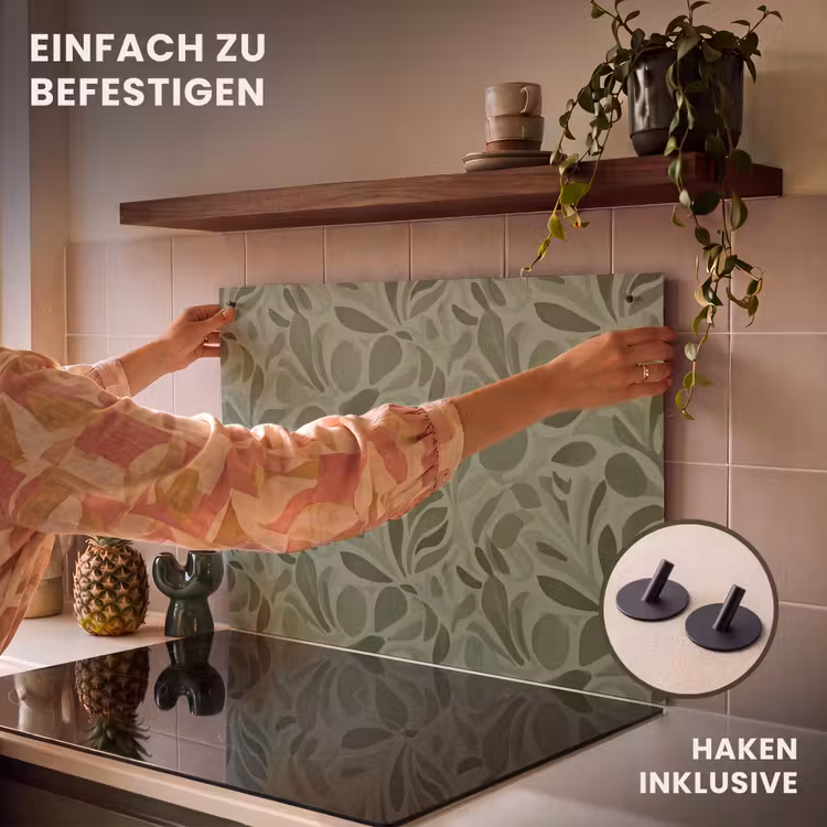 2-in-1 Herdabdeckplatte & Spritzschutz - Serene - Blätter - Grün - Sereen - Bladeren - Groen Inductie beschemer met haakjes klein 777