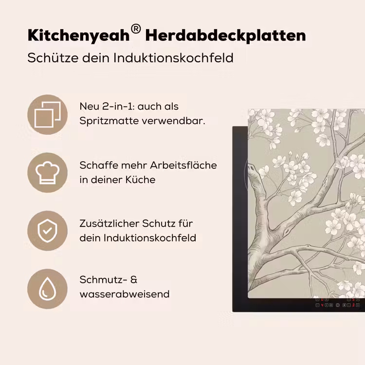 Sereen - Bloesem - Wit Inductie beschemer met haakjes klein -ky-usp-de