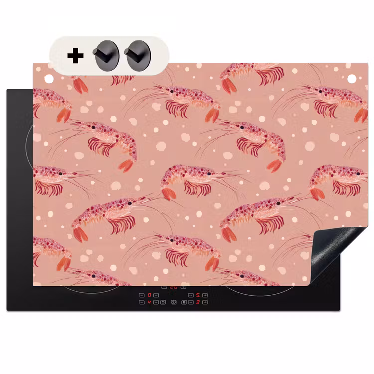 2-in-1 Herdabdeckplatte & Spritzschutz - Shrimps - Punkte - Rosa - Garnalen - Stippen - Roze Inductie beschemer met haakjes klein 777