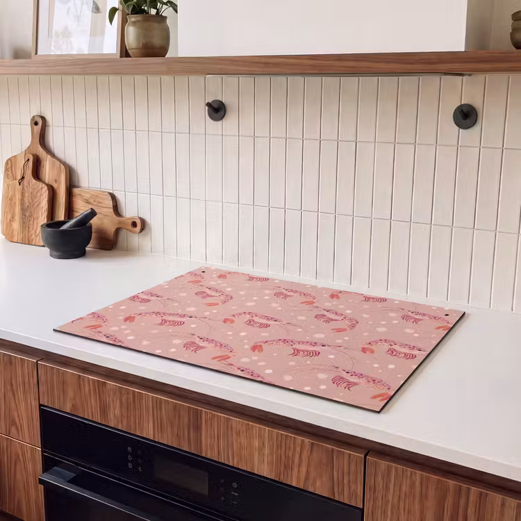 2-in-1 Herdabdeckplatte & Spritzschutz - Shrimps - Punkte - Rosa - Garnalen - Stippen - Roze Inductie beschemer met haakjes klein 777