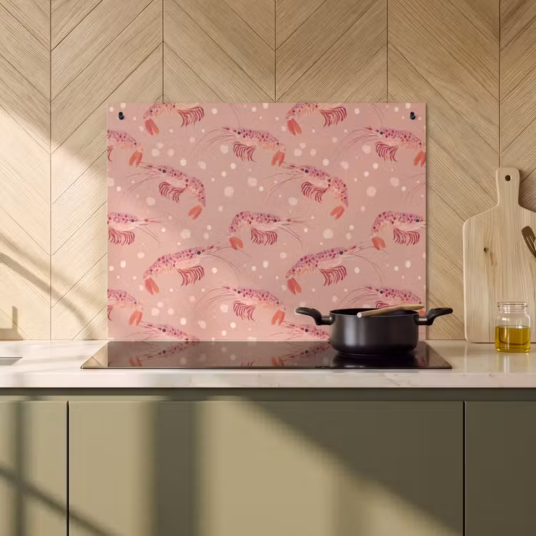 2-in-1 Herdabdeckplatte & Spritzschutz - Shrimps - Punkte - Rosa - Garnalen - Stippen - Roze Inductie beschemer met haakjes klein 777