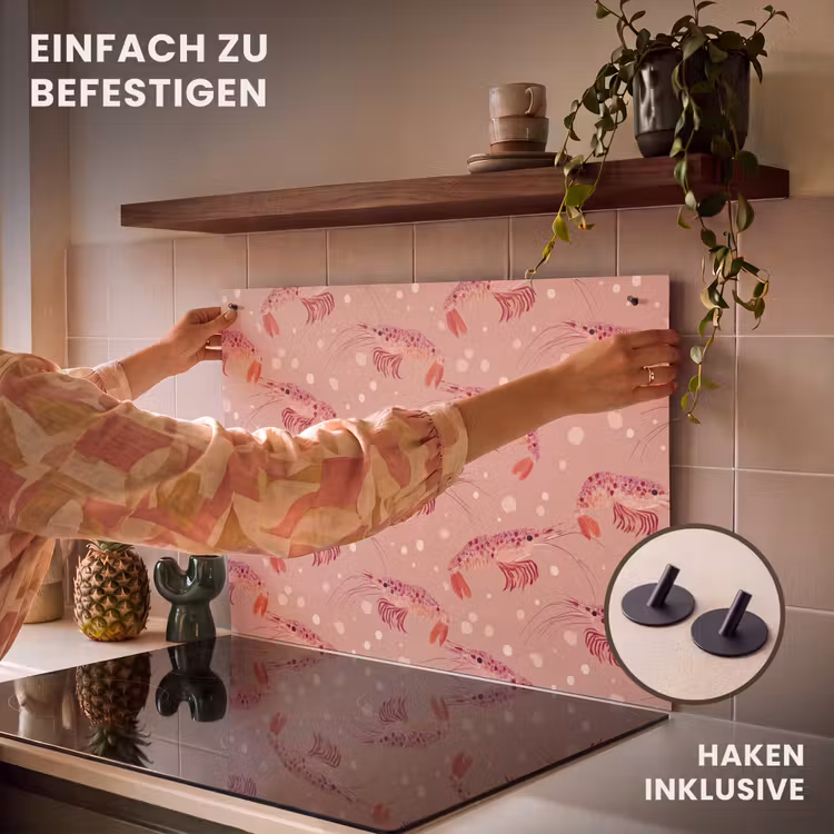 2-in-1 Herdabdeckplatte & Spritzschutz - Shrimps - Punkte - Rosa - Garnalen - Stippen - Roze Inductie beschemer met haakjes klein 777
