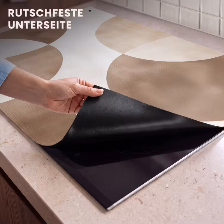 2-in-1 Herdabdeckplatte & Spritzschutz - sich schneidende Kreise - sich überschneidende Ebenen - Snijdende cirkels - Overlappende vlakken Inductie beschemer met haakjes klein