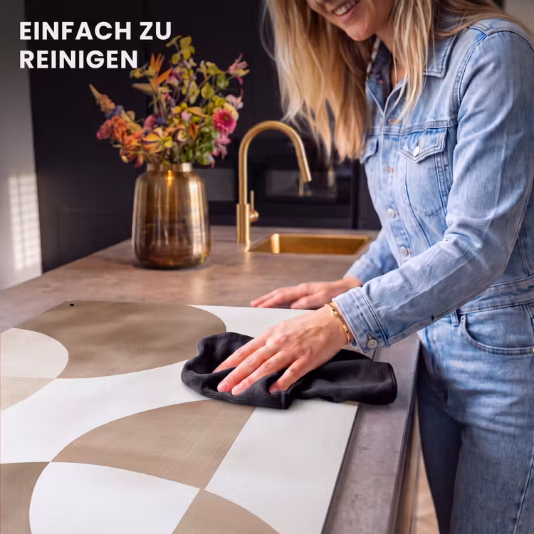2-in-1 Herdabdeckplatte & Spritzschutz - sich schneidende Kreise - sich überschneidende Ebenen - Snijdende cirkels - Overlappende vlakken Inductie beschemer met haakjes klein