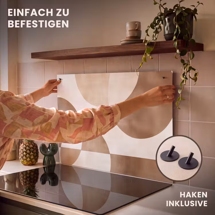 2-in-1 Herdabdeckplatte & Spritzschutz - sich schneidende Kreise - sich überschneidende Ebenen - Snijdende cirkels - Overlappende vlakken Inductie beschemer met haakjes klein