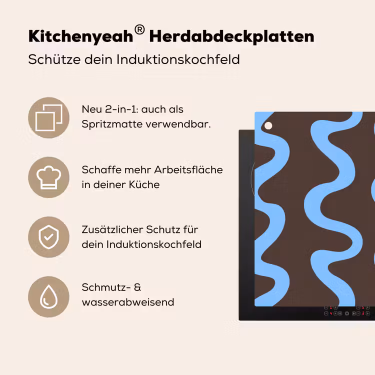 Kronkelende lijnen - Blauw - Bruin - Minimalistisch Inductie beschemer met haakjes klein 777 -ky-usp-de