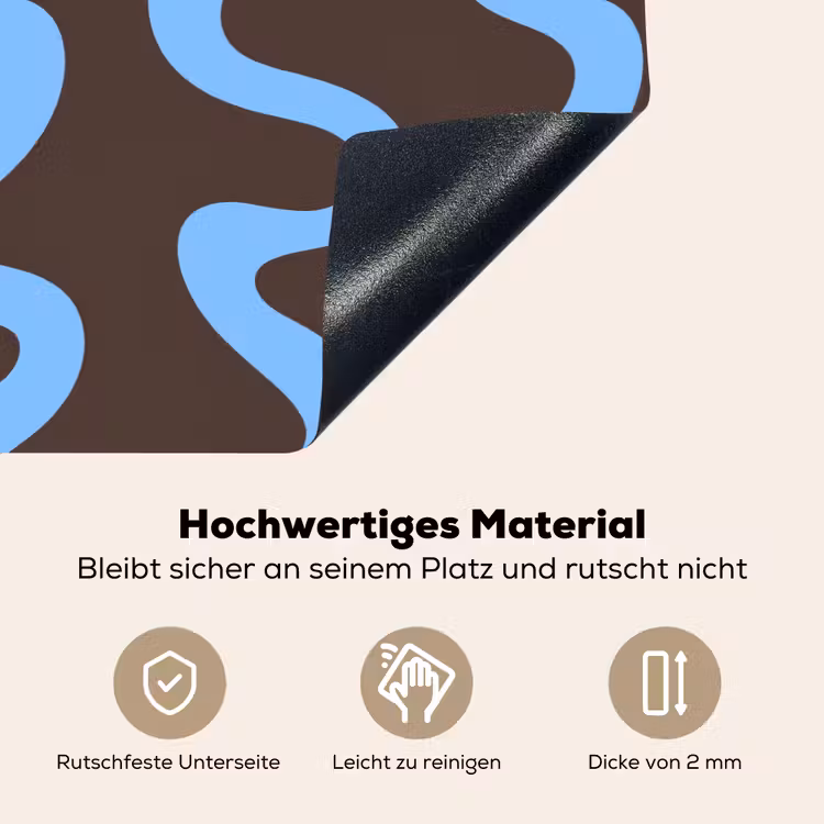 Kronkelende lijnen - Blauw - Bruin - Minimalistisch Inductie beschemer met haakjes klein 777 -ky-onderkant-de