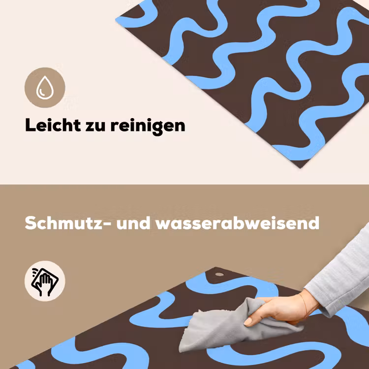 Kronkelende lijnen - Blauw - Bruin - Minimalistisch Inductie beschemer met haakjes klein 777 -ky-schoon-de