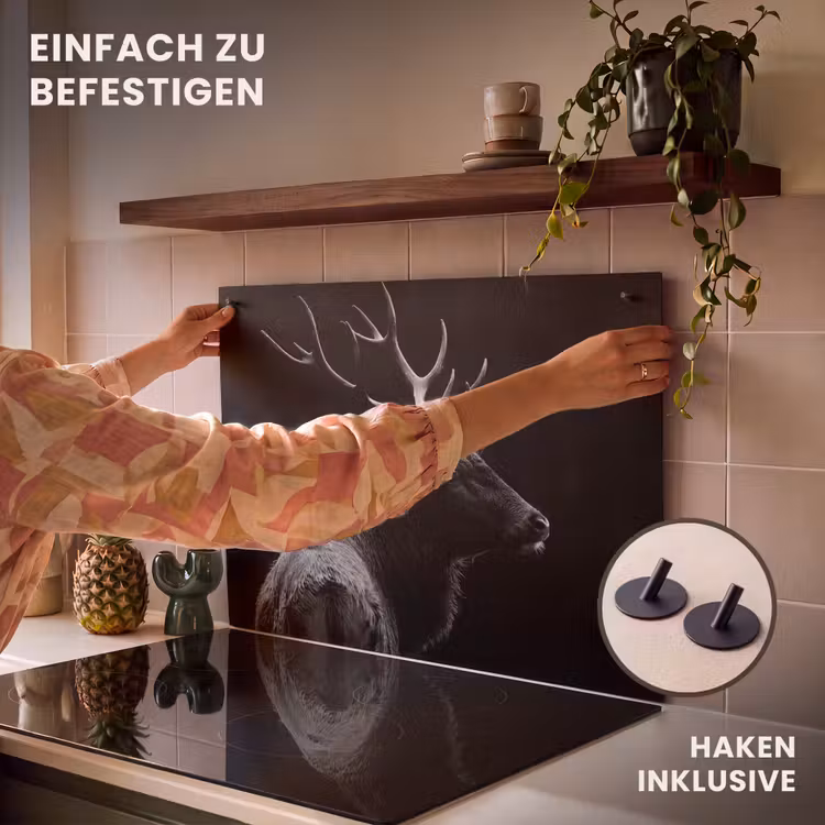 2-in-1 Herdabdeckplatte & Spritzschutz - Silhouette der Wildnis - Silhouet van de Wildernis Inductie beschemer met haakjes klein