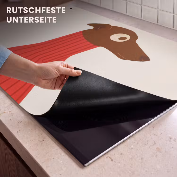 2-in-1 Herdabdeckplatte & Spritzschutz - Silhouette - Hund - Pullover - Rot - Silhouet - Hond - Trui - Rood Inductie beschemer met haakjes klein