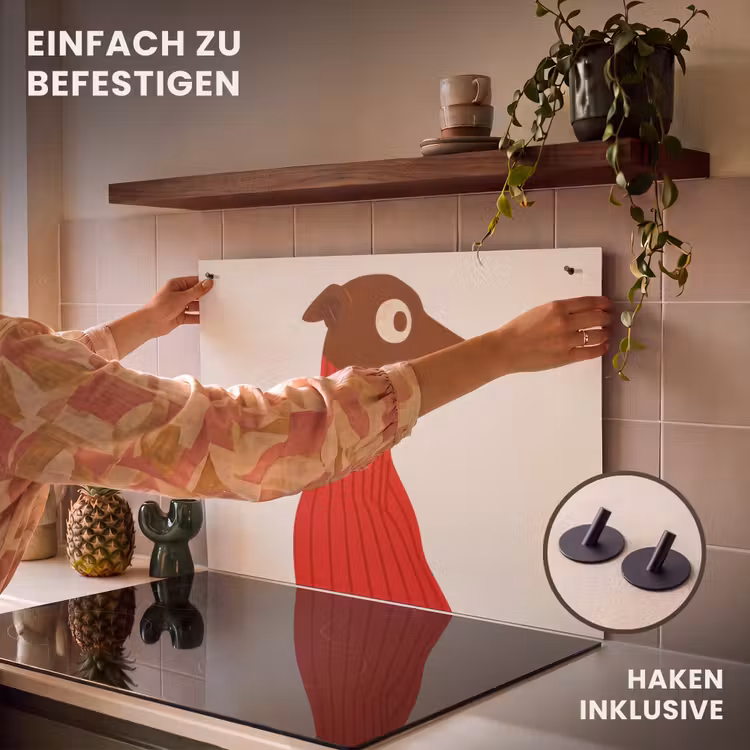 2-in-1 Herdabdeckplatte & Spritzschutz - Silhouette - Hund - Pullover - Rot - Silhouet - Hond - Trui - Rood Inductie beschemer met haakjes klein