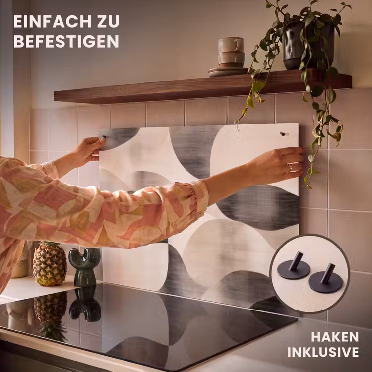 2-in-1 Herdabdeckplatte & Spritzschutz - Skurrile Formen - Subtile Übergänge - Dynamisch - Grillige vormen - Subtiele overgangen - Dynamisch Inductie beschemer met haakjes klein