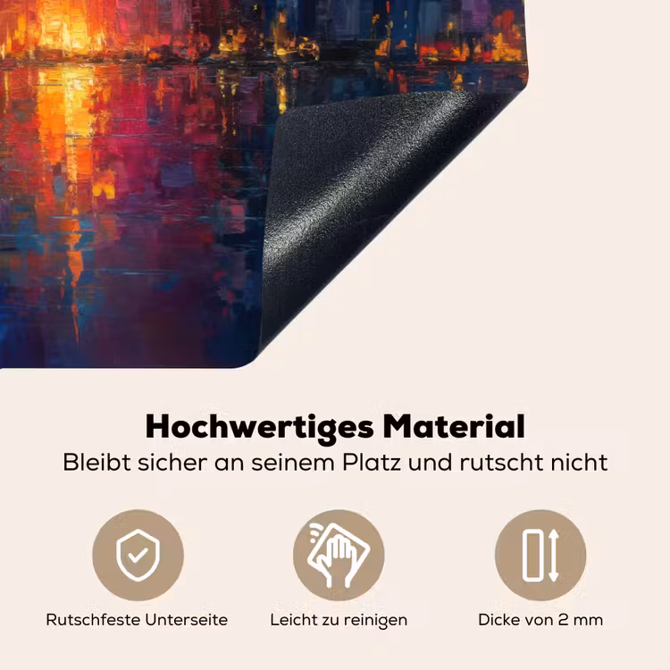 2-in-1 Herdabdeckplatte & Spritzschutz - Skyline - Pinselstriche - Dunkelblau - Leuchtend - Skyline - Penseelstreken - Donkerblauw - Lichtgevend Inductie beschemer met haakjes klein