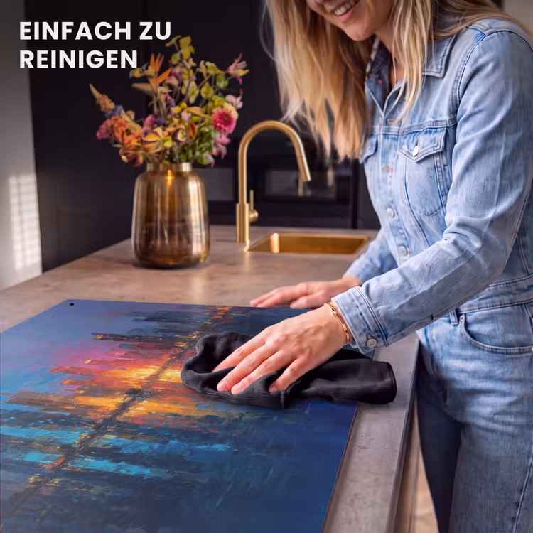 2-in-1 Herdabdeckplatte & Spritzschutz - Skyline - Pinselstriche - Dunkelblau - Leuchtend - Skyline - Penseelstreken - Donkerblauw - Lichtgevend Inductie beschemer met haakjes klein