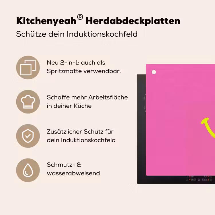Smiley - Vrolijk - Roze Inductie beschemer met haakjes klein -ky-usp-de