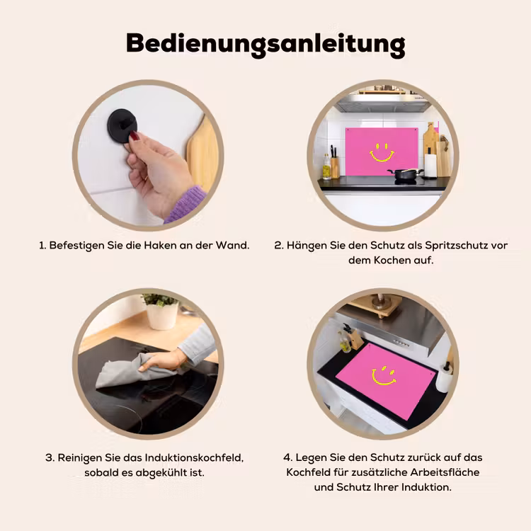 Smiley - Vrolijk - Roze Inductie beschemer met haakjes klein -ky-gebruik-de