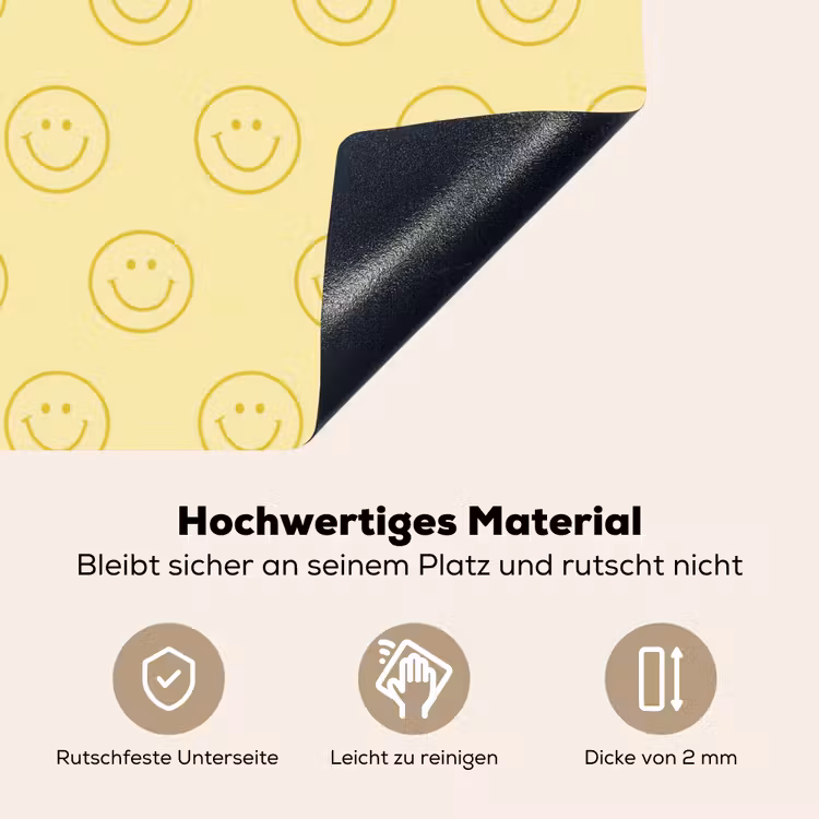 Smileys - Patroon - Retro - Zachtgeel Inductie beschemer met haakjes klein 777 -ky-onderkant-de