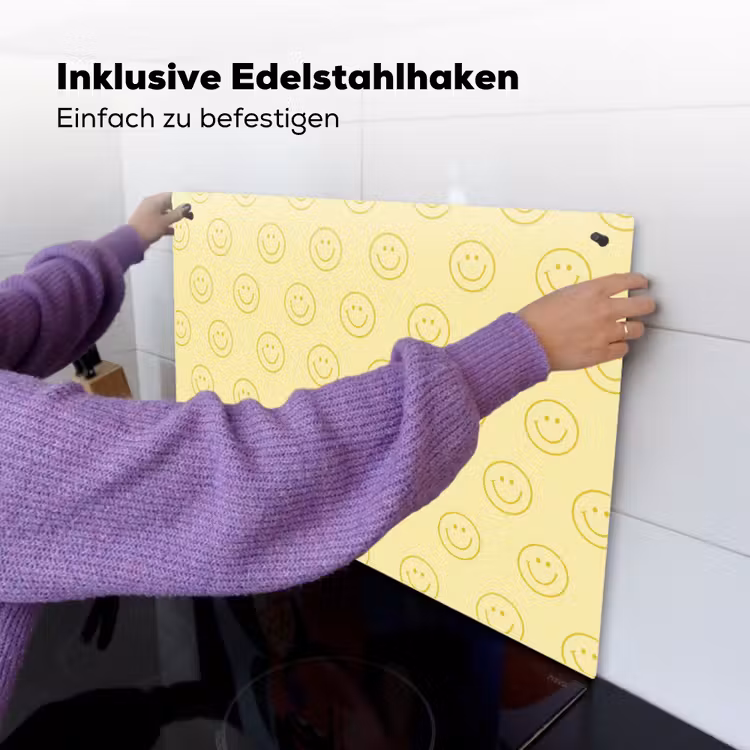 Smileys - Patroon - Retro - Zachtgeel Inductie beschemer met haakjes klein 777 -ky-ophangen-de