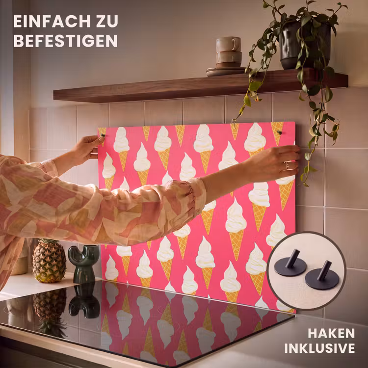 2-in-1 Herdabdeckplatte & Spritzschutz - Softeis - Hornisse - Rosa - Softijs - Horentje - Roze Inductie beschemer met haakjes klein 777