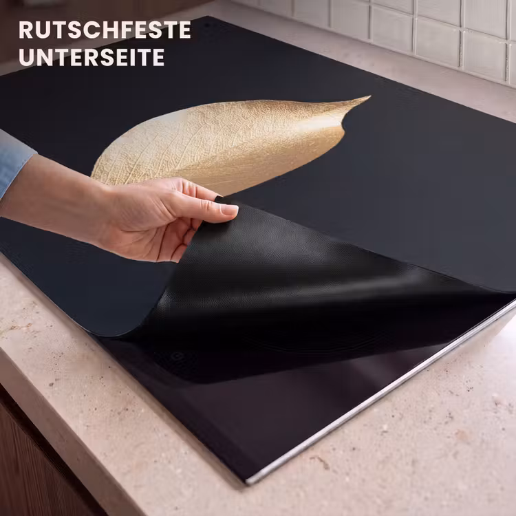 2-in-1 Herdabdeckplatte & Spritzschutz - Solitäres Blatt in Gold - Solitair blad in goud Inductie beschemer met haakjes klein