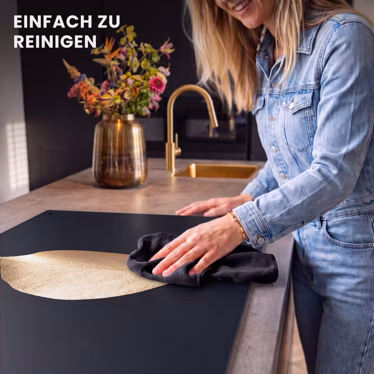2-in-1 Herdabdeckplatte & Spritzschutz - Solitäres Blatt in Gold - Solitair blad in goud Inductie beschemer met haakjes klein