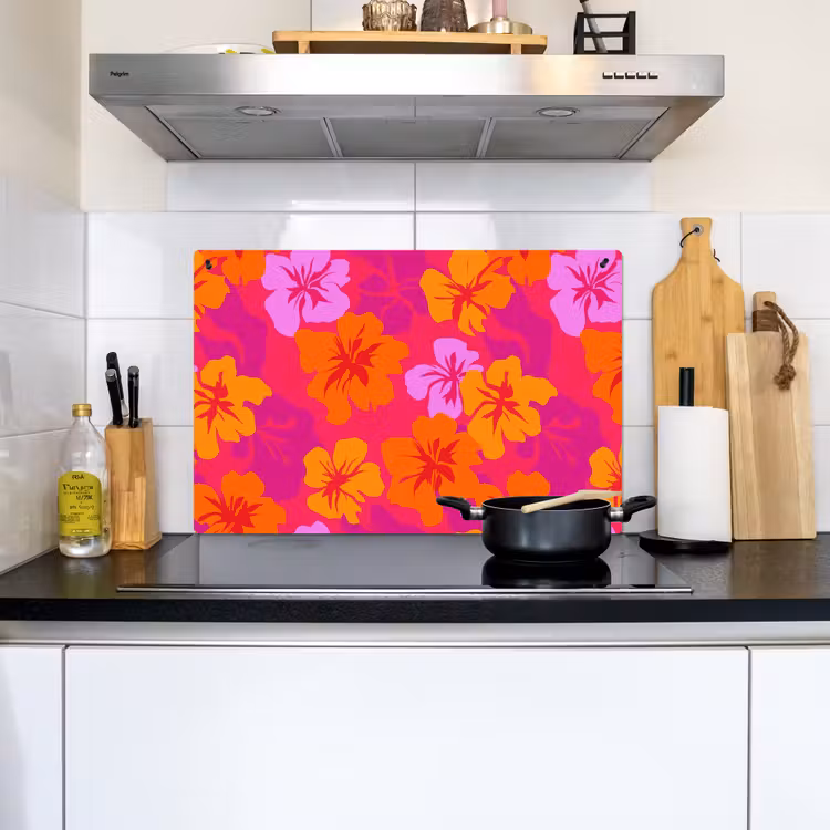 Zomers - Hibiscus - Kleurrijk Inductie beschemer met haakjes klein 777 -sfeer2