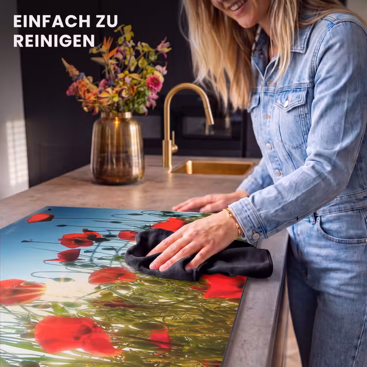 2-in-1 Herdabdeckplatte & Spritzschutz - Sommermohn Schönheit - Zomerse Klaprozenpracht Inductie beschemer met haakjes klein